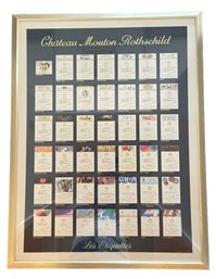 Framed Art Print  Of Chateau Mouton Rothschild Wine Labels 28' X 37'