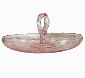 Vintage Etched Pink Depression Glass Center Handle Bowl