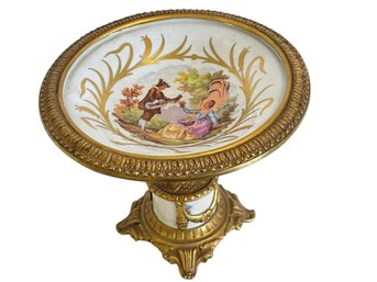 Antique Hand Painted French Sevres Porcelain Gilt Pedestal Bowl