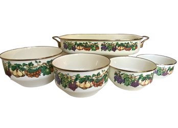 Five Piece Vintage Table Tops Unlimited Enamel Cookware Set