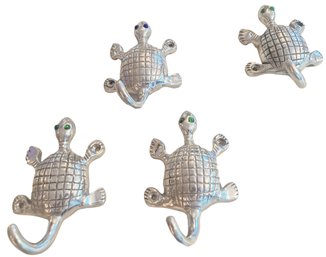 Four Cute Chrome Turtle Wall Hooks