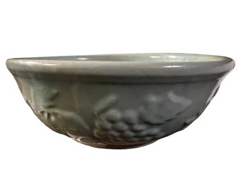Large Vintage Sage Green Ceramic Serving Bowl With Grape And Vine Motif