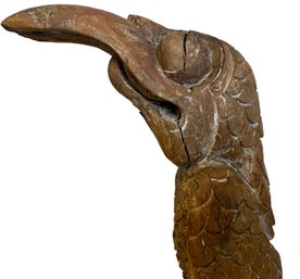 Tall Unique Antique Carved Chestnut Bird Sculpture