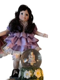 Brenda Thomas' Once Upon A Rhyme Little Miss Muffet Porcelain Heirloom Doll With Snow Globe