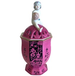 Rare Antique Schonwald Porcelain Hand Painted Pink Lidded Jar
