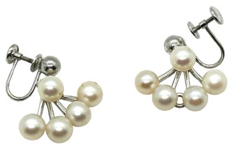 14K White Gold And Pearl Earrings