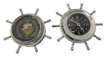 Vintage Salem 8 Day Jeweled Ship's Bell Clock & Barometer