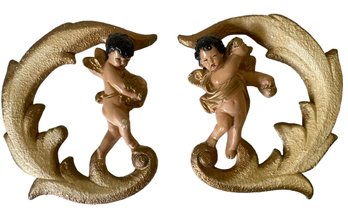 Pair Of Vintage 1940s Chalkware Cherubs