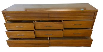 Mid Century Honey Walnut 8-Drawer Dresser & Mirror By R-Way