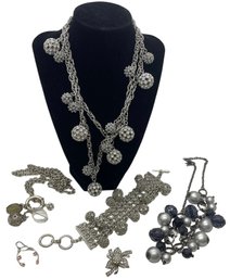 Silver Tone Baubles And Beads - 6 Pieces