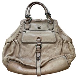 Ellen Tracy Natural Leather Frame Top Handbag