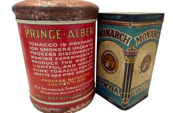 Two Antique Tins-Prince Albert Tobacco & Monarch Cocoa