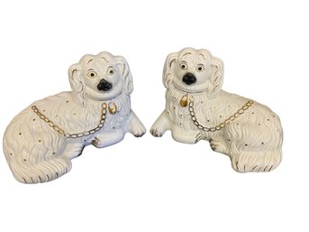 Pair Of Reclining Staffordshire Porcelain Dogs (C)
