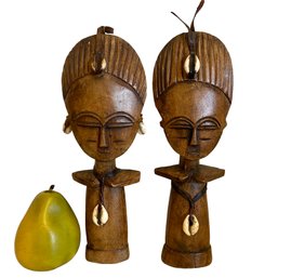 A Pair Of Vintage Hand Carved African Akuaba Fertility Dolls Ghana