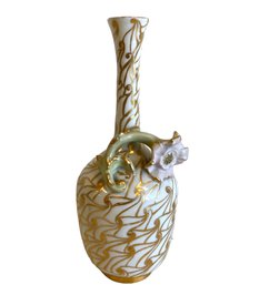 Antique Jean Pouyat Porcelain Vase With Applied Flower