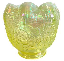 Vintage Fenton Uranium Glass Opalescent Yellow Rose Vase