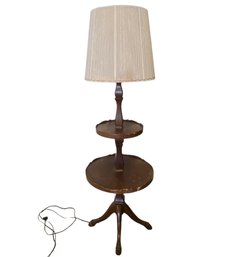 Mid Century Two Tiered Mahogany Table Floor Lamp With String Shade