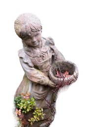 Cement Garden Statue Girl With Gathering Basket