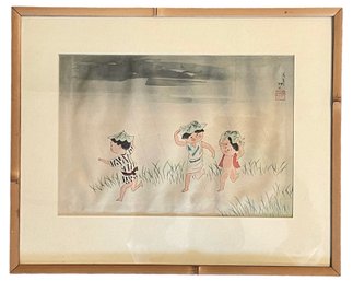 Signed Watercolor Print  'Thunderstorm' By Hitoshi Kiyohara (1896-1956)