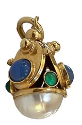 Italian 14K Gold Pendant With Pearl And Gemstones