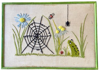 Large Vintage Woven Crewel Embroidery Wall Art