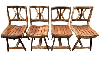 Four Rustic Live Edge Reclaimed Hardwood Dining Chairs