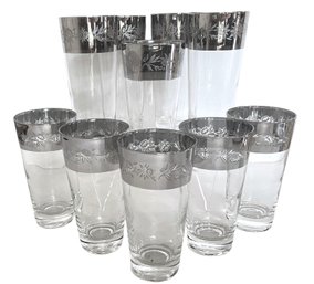 Set Of Ten MCM Silver Rim Cocktail Glasses