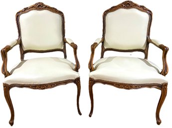 Pair Of Italian White Leather Provincial Armchairs By Chateau D'Ax Spa Circa 1987