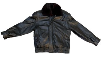 Vintage Saks Fifth Avenue Mink Lined Leather Bomber Jacket