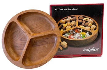 Vintage Dolphin Teak Nut Tray Bowl In Original Box