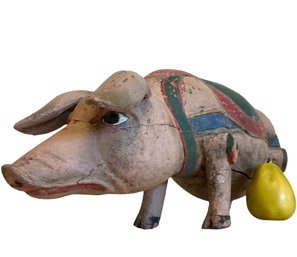 Large Vintage Folk Art Wooden Pig