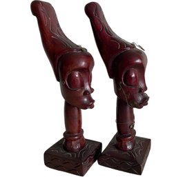 A Pair Of Africa Man And Woman Carved Tribal Statues