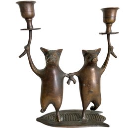 Antique Whimsical Bronze Pig Candelabra