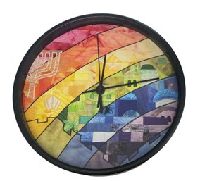 Mixed Medium Jerusalem Rainbow Wall Clock By Jeanette Kuvin Oren
