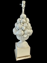 Mid Century Ceramic Fruit White Lamp With Wooden Base