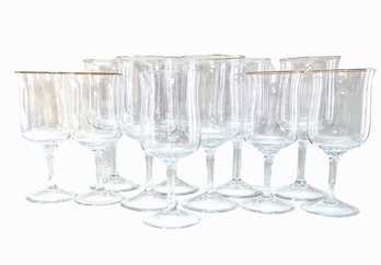 Eleven Crystal Gold Rimmed Wine Glasses Circa 1970s