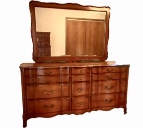 Mid Century French Provincial Low Dresser With Mirror