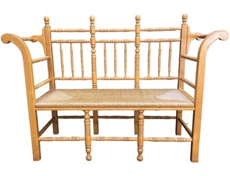 Beautiful Light Oak Spindle Bench With Rush Seat