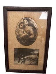 Vintage Framed Pictures - Mother Mary And Baby / Shepherd With Flock