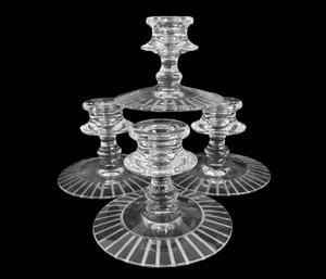 Four Vintage Etched Glass Candle Holders