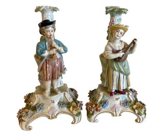Pair Of Antique Dresden Saxony German Porcelain Figures