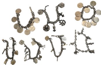 Silver Tone Charm Bracelets - 7 Pieces