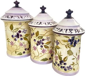 Three Piece Vintage Hand Painted Tracy Porter Ceramic Canister Set
