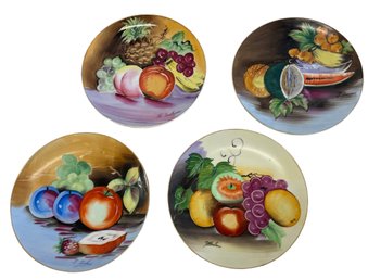 Set Of Four Antique Hand Painted Fruit Plates
