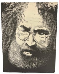 Vintage Black & White Lithograph Portrait Of Jerry Garcia By Doug Stein