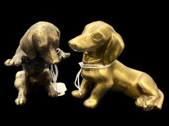2 Antique Brass Dachshund Dogs