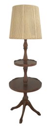 Vintage Mahogany Tiered Shelf Floor Lamp With String Shade