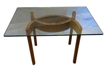 MCM Glass Top Table With Sculptural Walnut Base