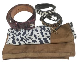 Exotic Accessories - 3 Belts, 1 Scarf- Croc, Barneys