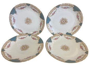 Four Antique GDA Limoges France Hand Painted Dinner Plates
